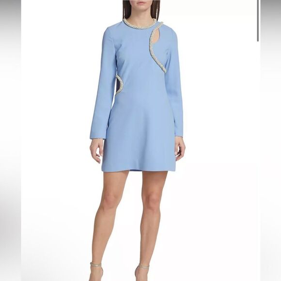 NWT SIMKHAI Katharine Embroidery Cut-out Mini Dress French Blue Size 4 - Picture 16 of 16